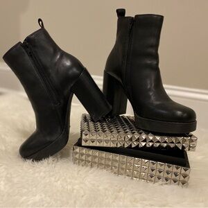 GB Girls Black Platform Leather Ankle Boots - Y2K/Gothic Style 💅 🖤